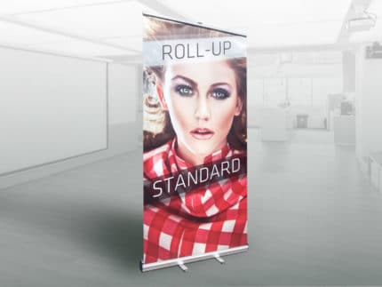 Roll-up Standard Bestseller Verkaufsschlager Spitzenreiter tragbar Roller Banner drucken Grossformatdruck Werbedruck Expo Event Messe