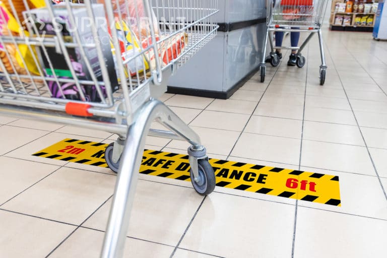 Warnung Bodenaufkleber Covid Corona Anti-Rutsch Aufkleber Großformatdruck