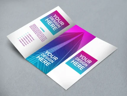 Detailaufnahme eines gefalteten Werbeprospekts mit brillanten Farben im Digitaldruck