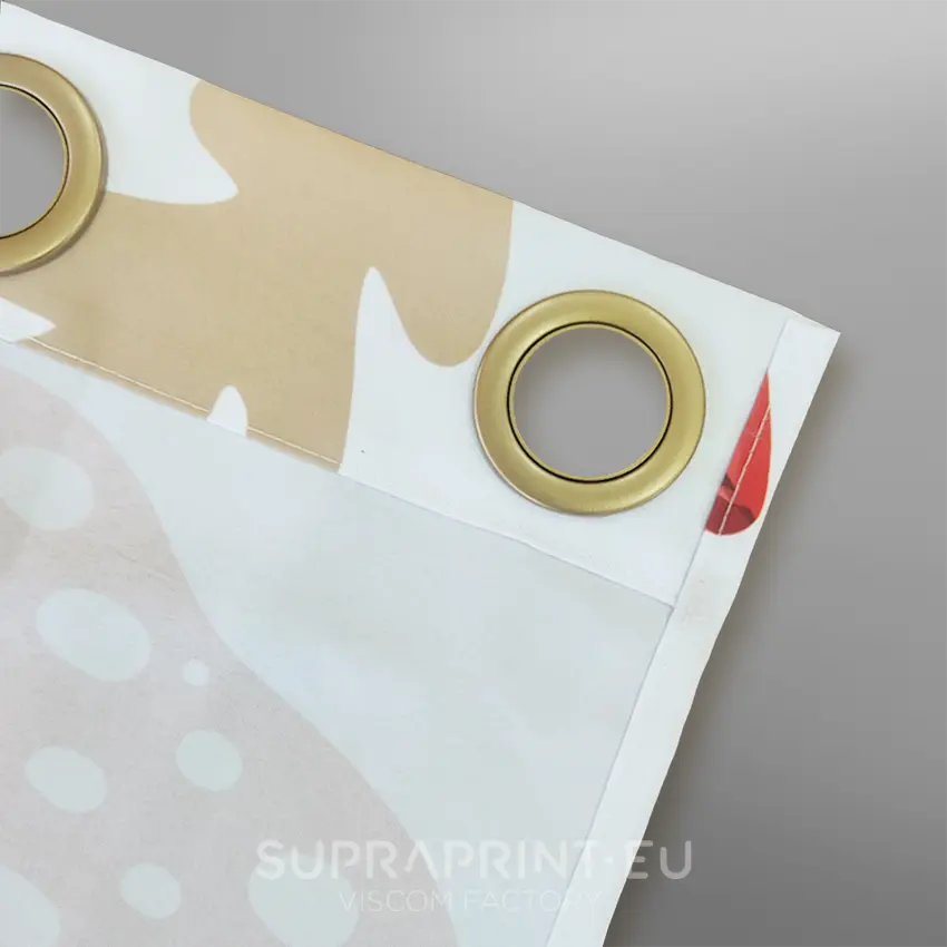 Vorhang mit eigenem Aufdruck - goldene Satin Ösen