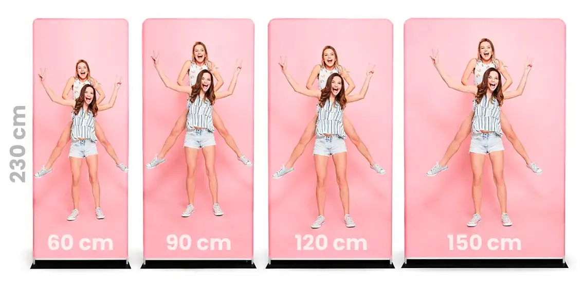 Werbeständer mit auf Stoff gedruckten Grafiken